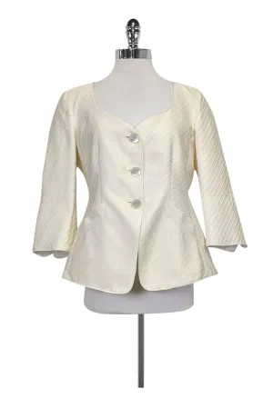 Armani Collezioni - Cream Textured Silk Blend Blazer Sz 10