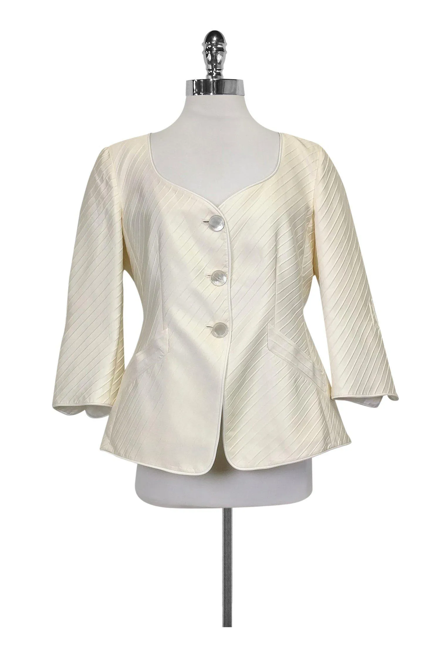 Armani Collezioni - Cream Textured Silk Blend Blazer Sz 10