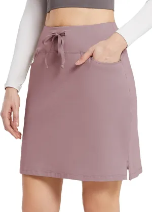 baleaf Women's Skorts Skirts 20" Knee Length Cotton Casual High Waist Drawstring Modest Golf Skort with Pocket