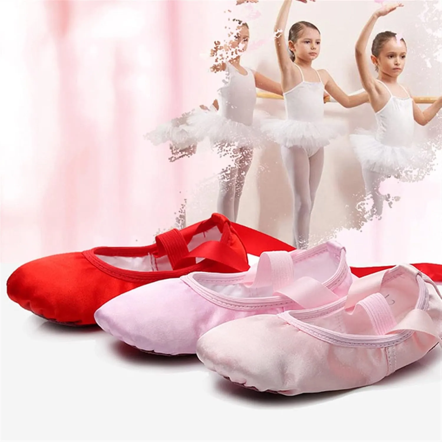 Ballet Shoes 2 Pairs Ballet Shoes Ballerina Dance Shoes Satin Ballet Slippers Ribbon Tie Up Ballet Flats Pointe Shoes Ballet for Girls Shoes Women Dance Slippers for GirlPrima Pink-29 EU