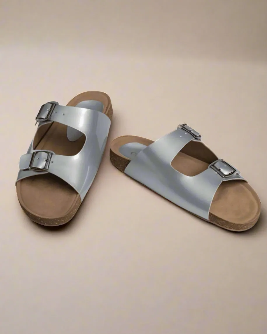 Chere Comfort Chic Dual-Buckle Slip-On Sandals – Beige