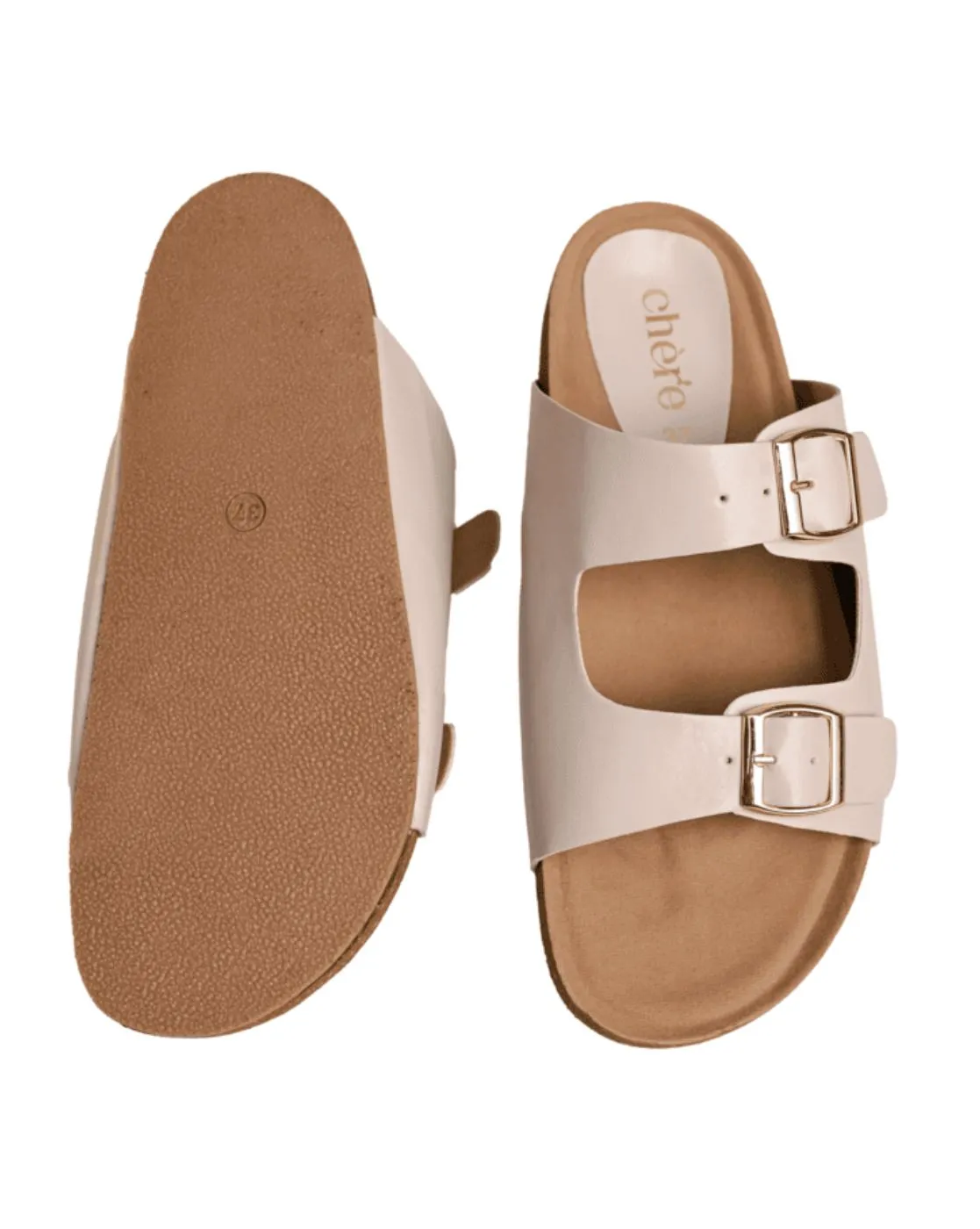 Chere Comfort Chic Dual-Buckle Slip-On Sandals – Beige