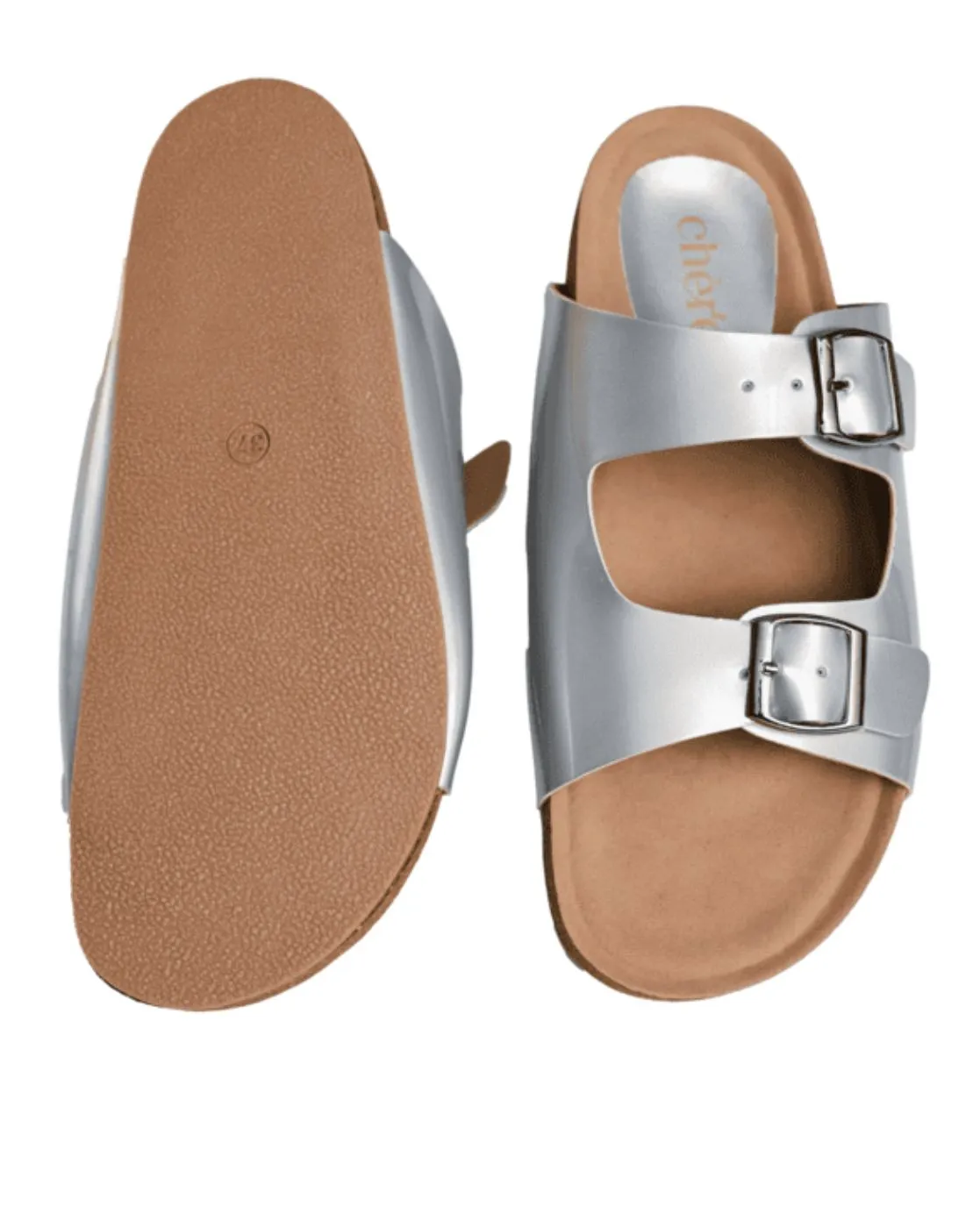 Chere Comfort Chic Dual-Buckle Slip-On Sandals – Beige