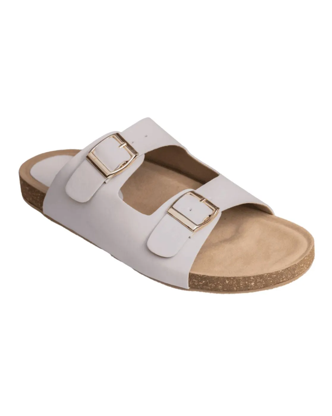 Chere Comfort Chic Dual-Buckle Slip-On Sandals – Beige