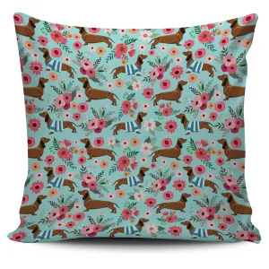 Dachshund Flower Pillow Cover
