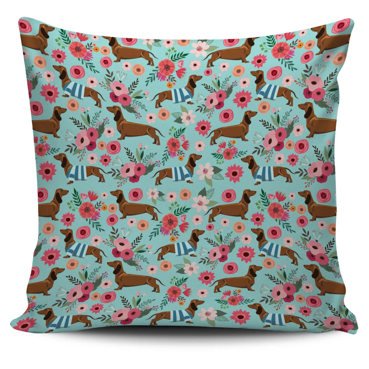 Dachshund Flower Pillow Cover