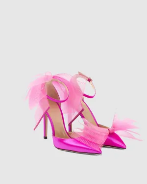 Fabrizia Bow Embellished Satin Pumps In Hot Pink