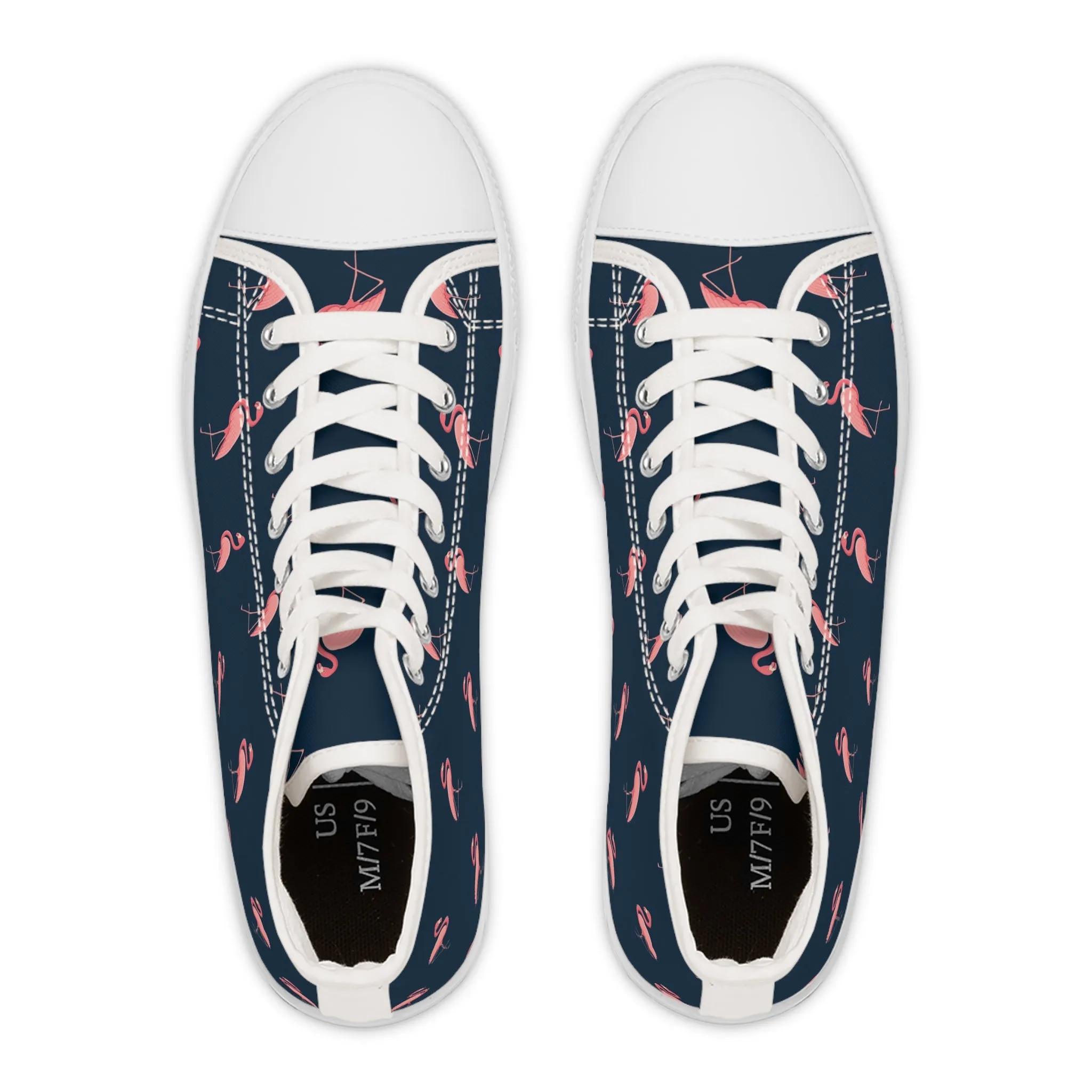 Flamingo Blue Background Women's High Top Sneakers