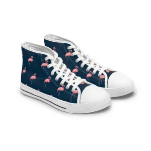 Flamingo Blue Background Women's High Top Sneakers