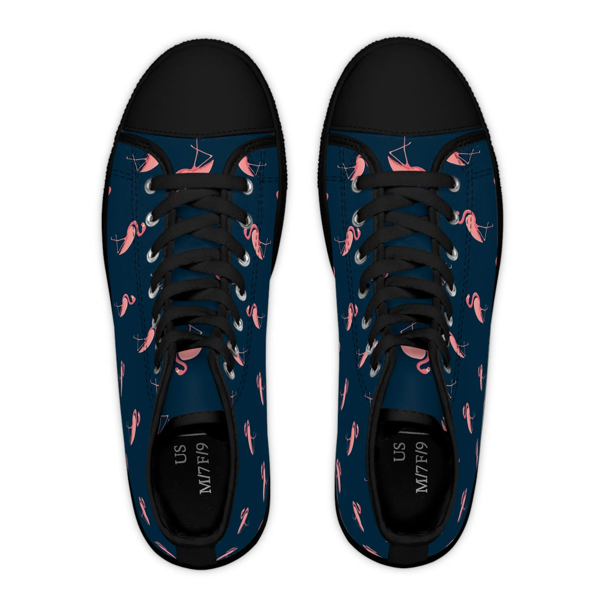 Flamingo Blue Background Women's High Top Sneakers