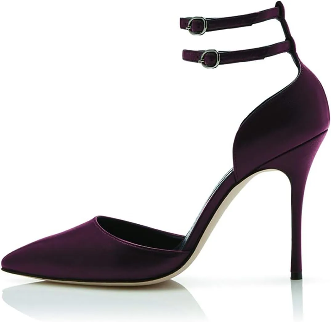 FOWT Women Pointed Toe Double Ankle Strap Pumps Stiletto High Heel D'orsays Elegant Party Evening Prom Shoes Size 4-16 US