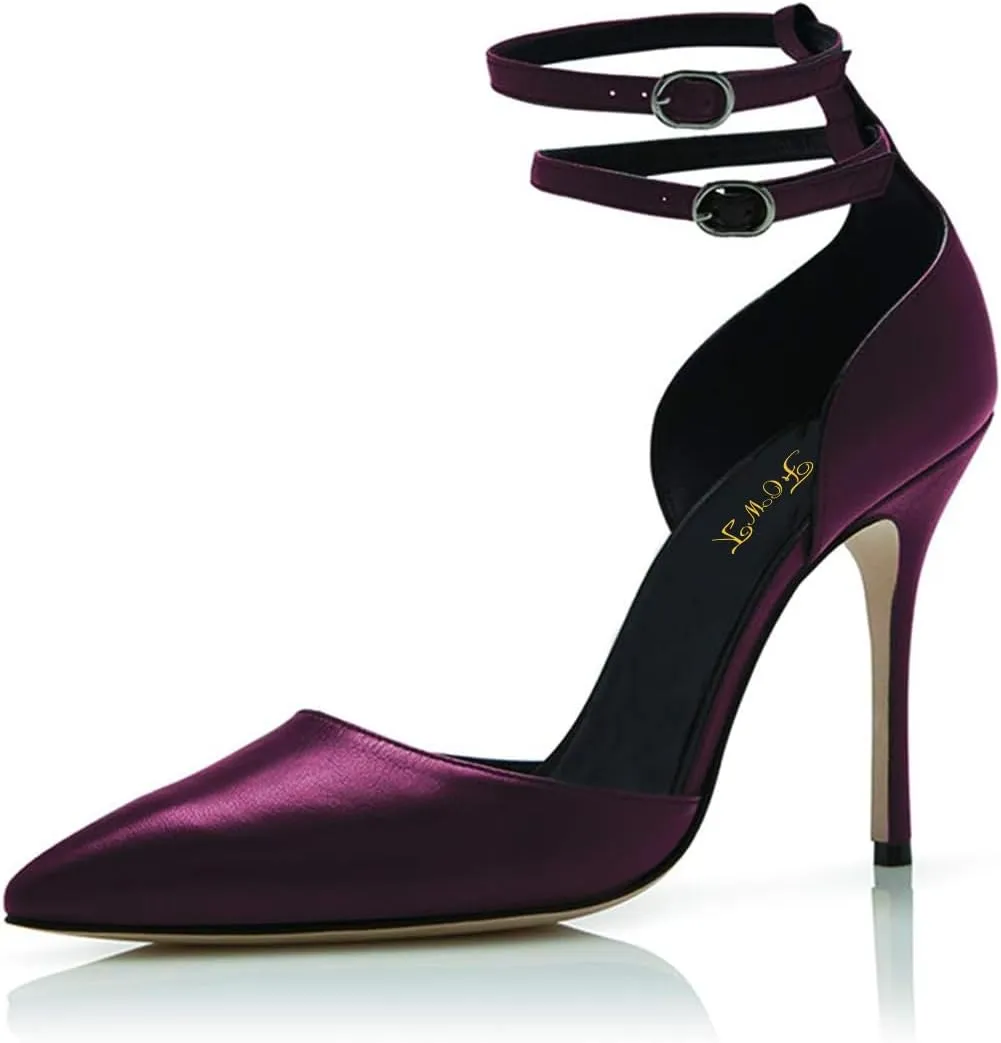 FOWT Women Pointed Toe Double Ankle Strap Pumps Stiletto High Heel D'orsays Elegant Party Evening Prom Shoes Size 4-16 US