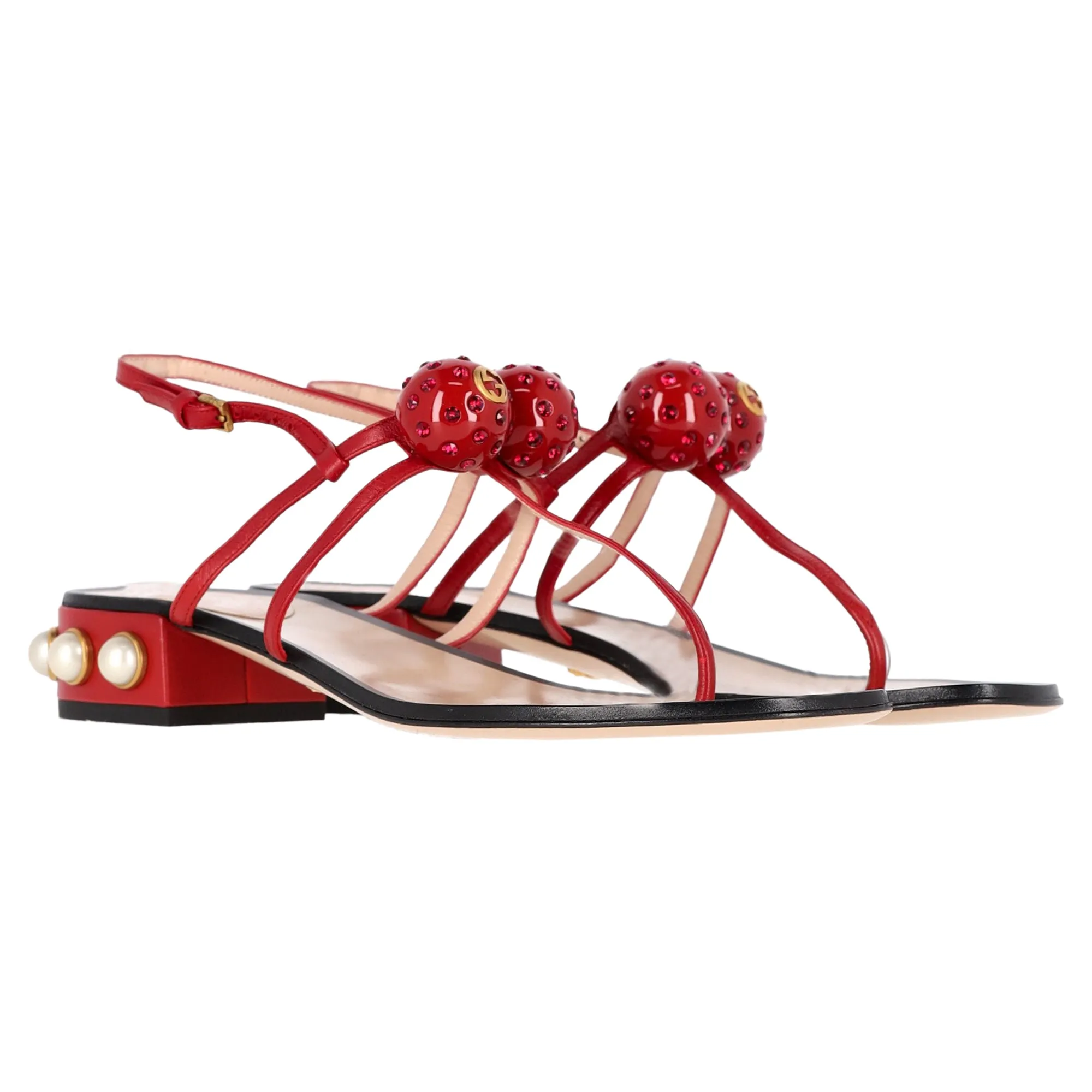 Gucci Hatsumomo Cherry Thong Sandals in Red Leather