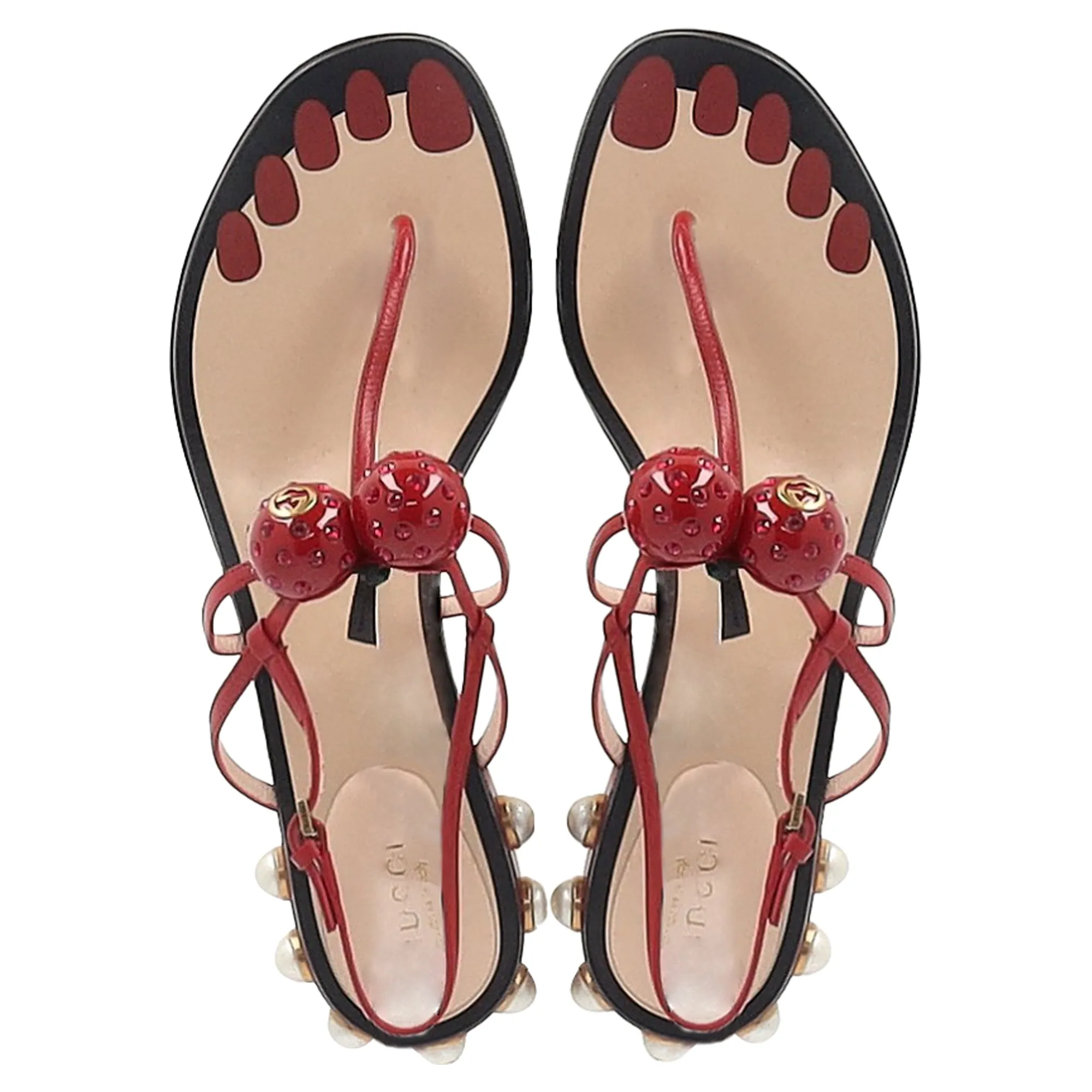 Gucci Hatsumomo Cherry Thong Sandals in Red Leather