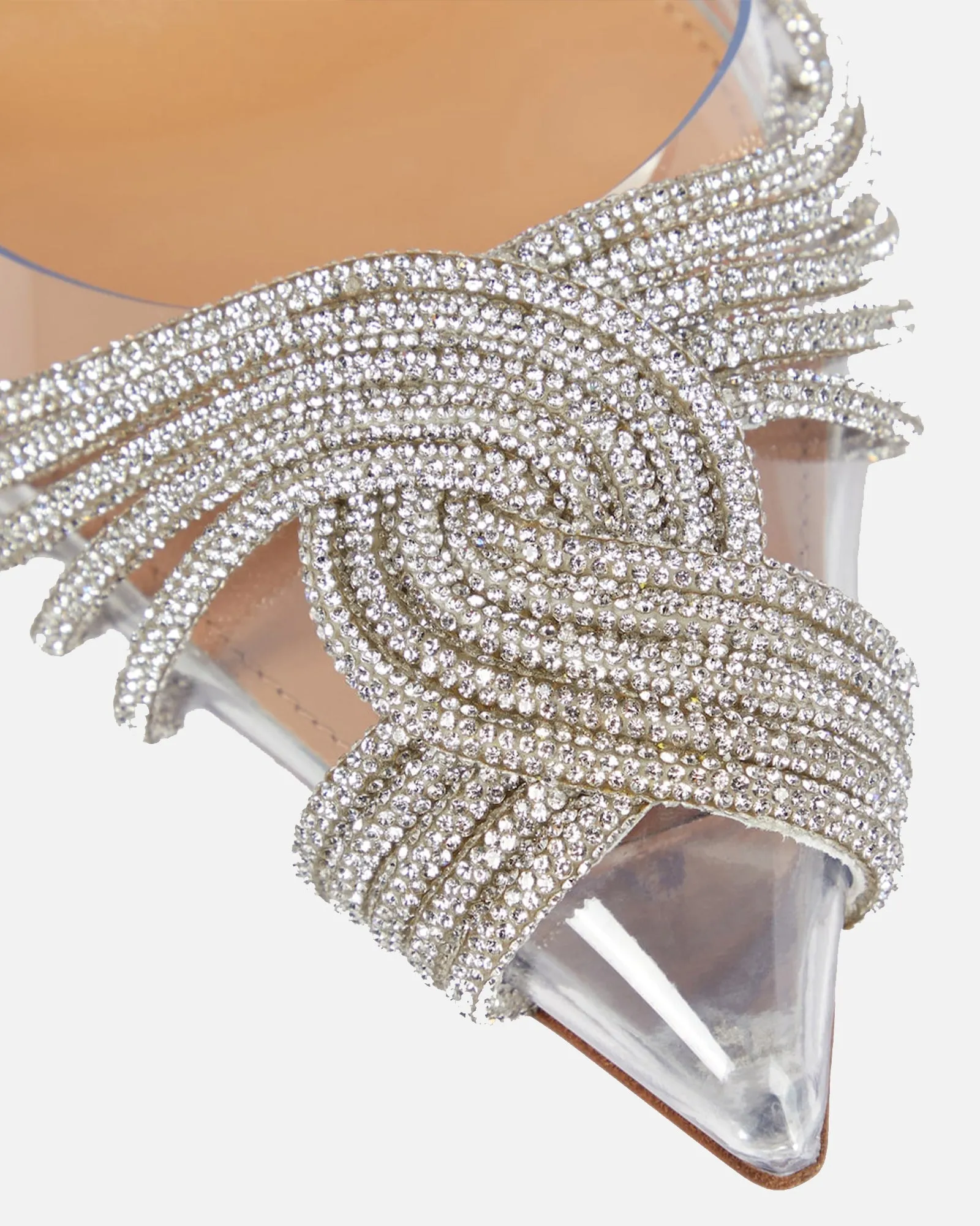 Italia Rhinestone Woven PVC Slingback Pumps In Silver