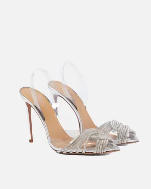 Italia Rhinestone Woven PVC Slingback Pumps In Silver