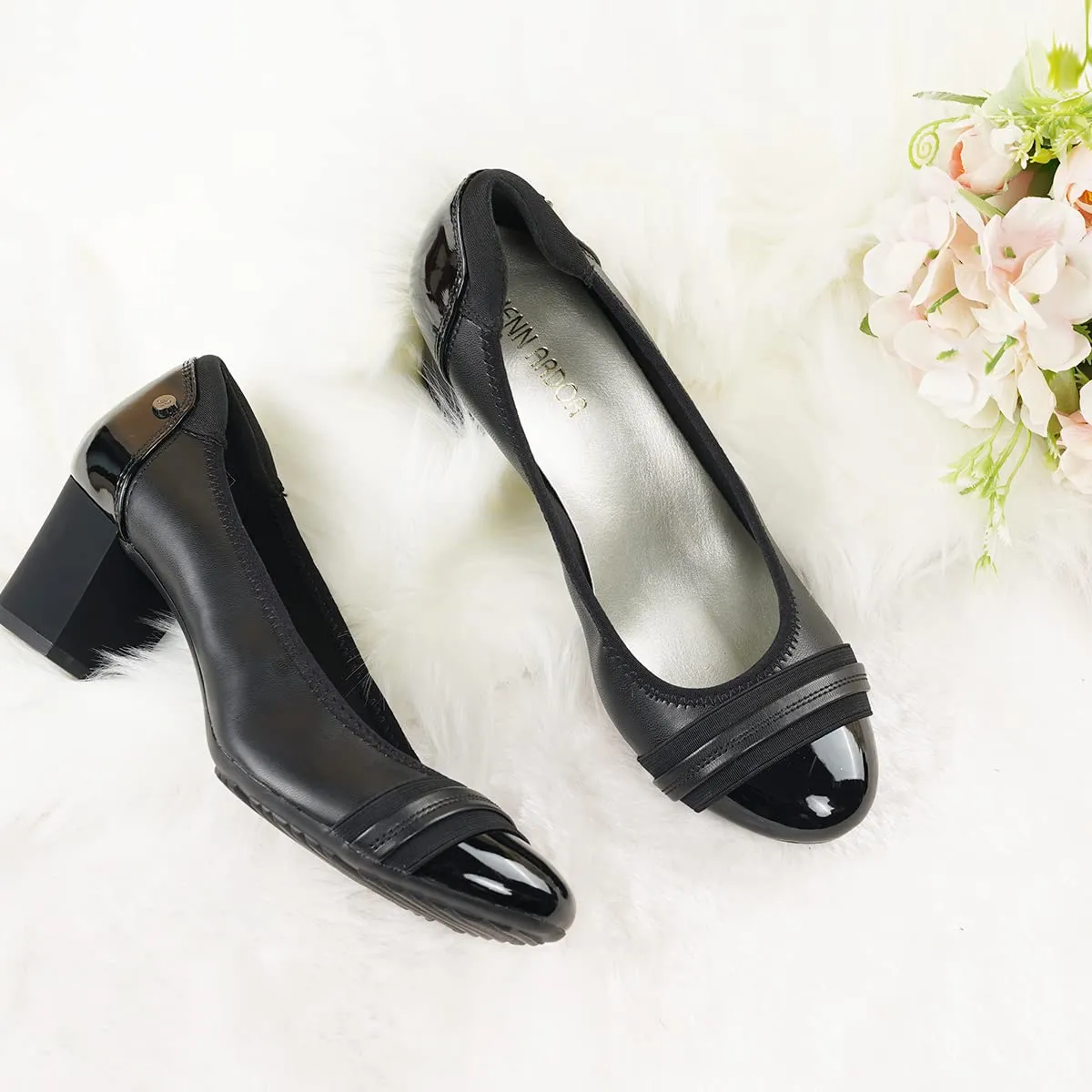 JENN ARDOR Women Round Toe Low Heels Chunky Pumps