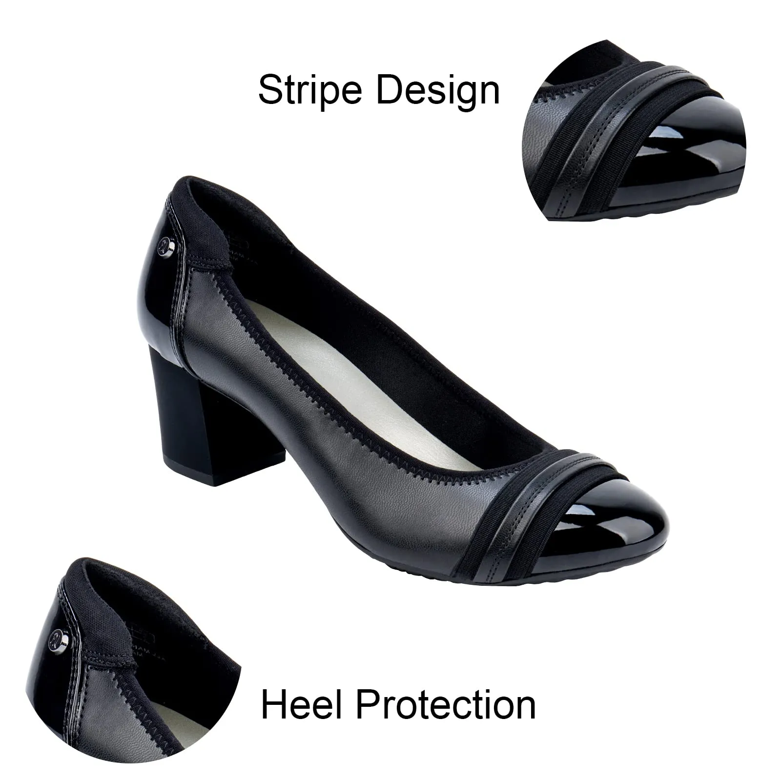 JENN ARDOR Women Round Toe Low Heels Chunky Pumps