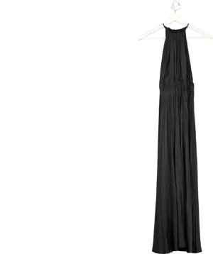 Maje Black Pleated Satin Maxi Dress UK 8