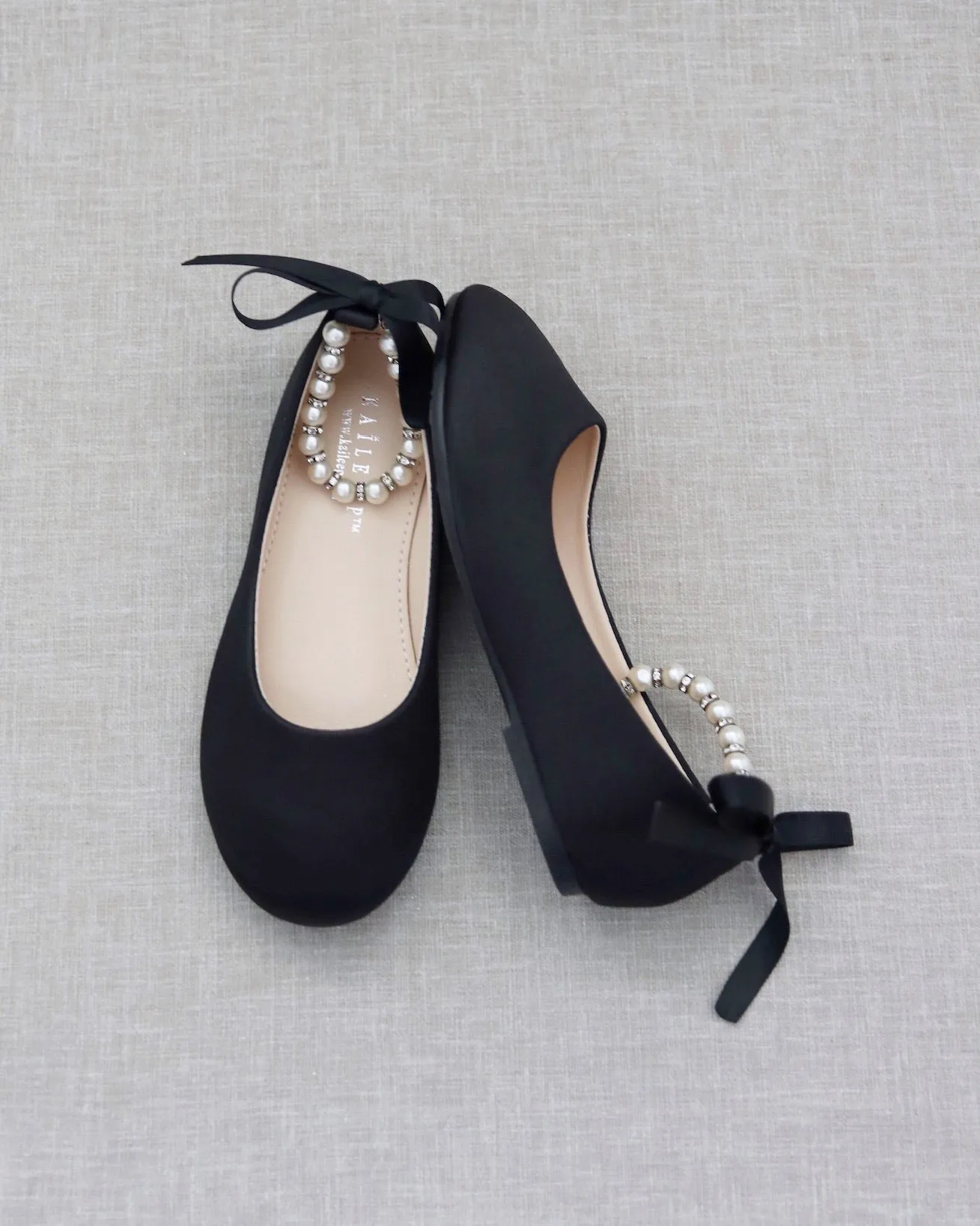Satin Flats with Pearls Ankle Strap