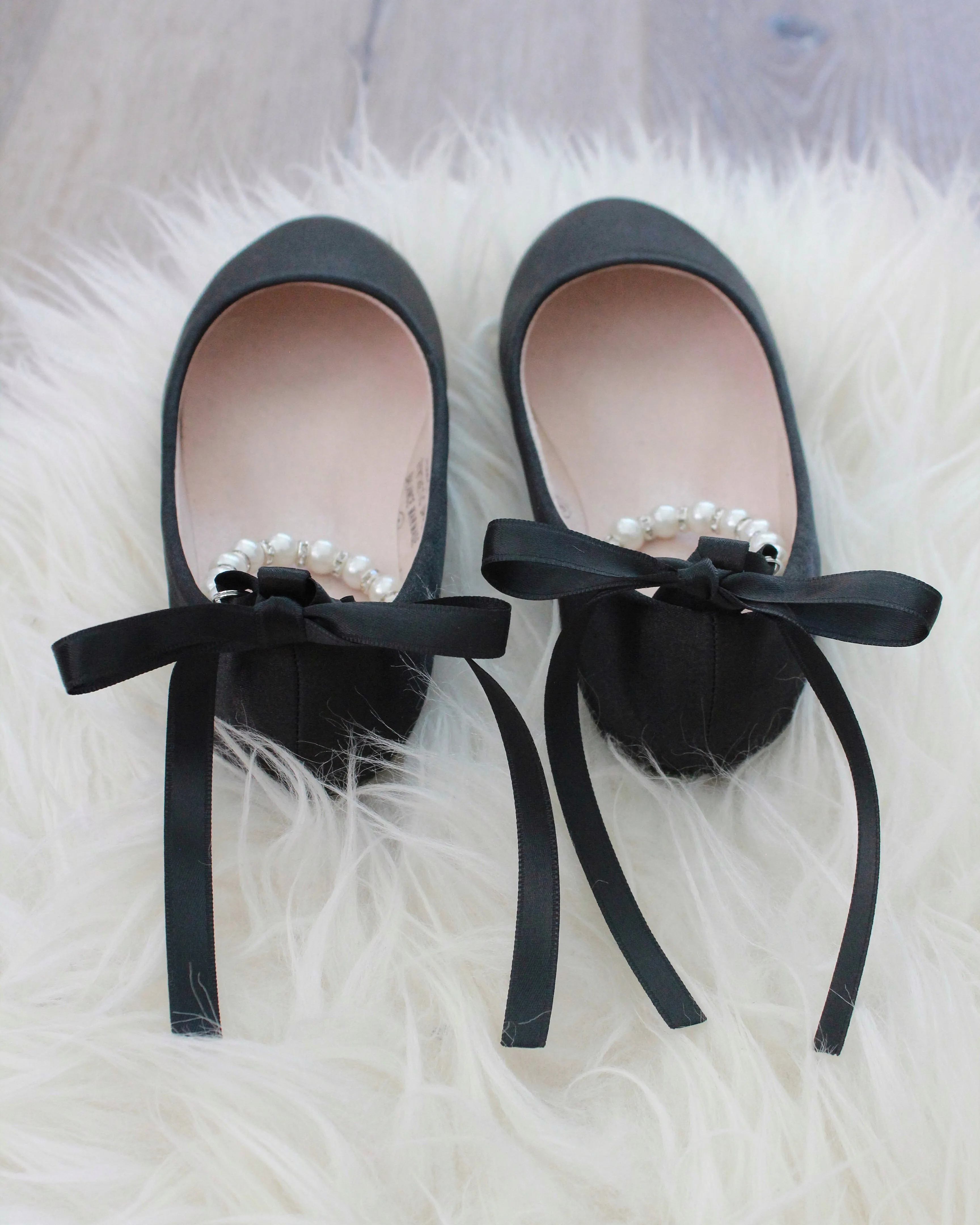 Satin Flats with Pearls Ankle Strap
