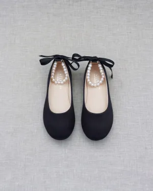 Satin Flats with Pearls Ankle Strap