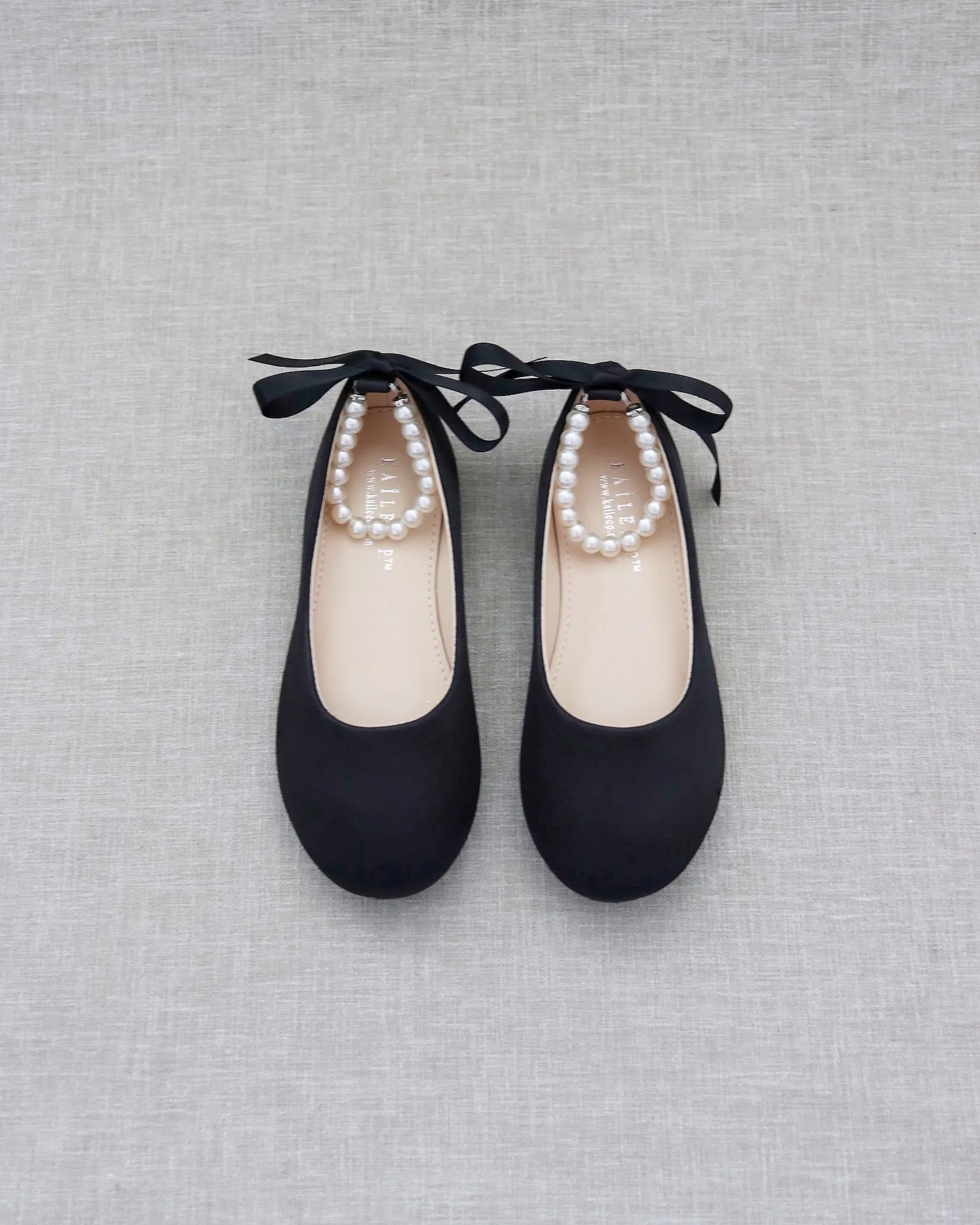 Satin Flats with Pearls Ankle Strap
