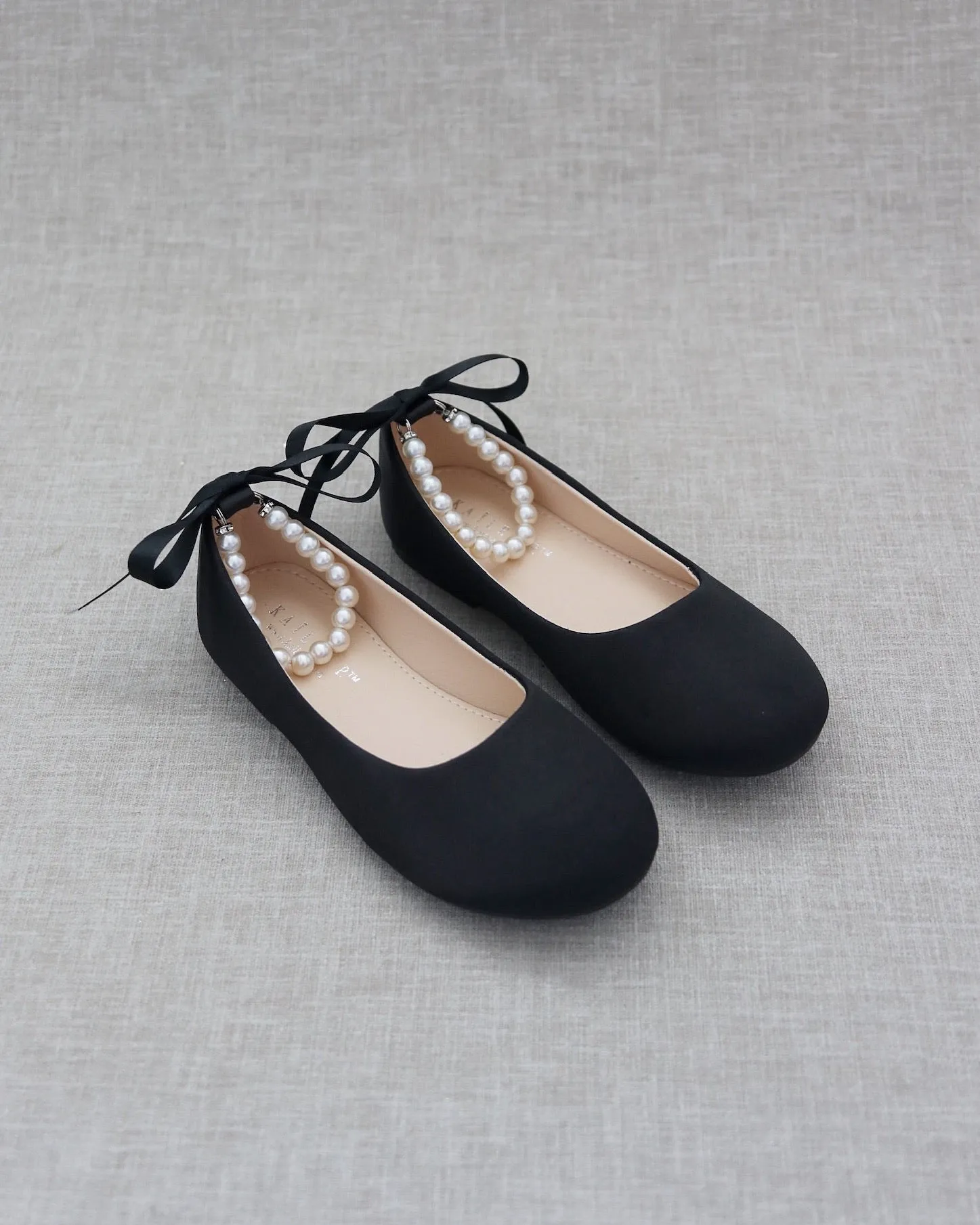 Satin Flats with Pearls Ankle Strap