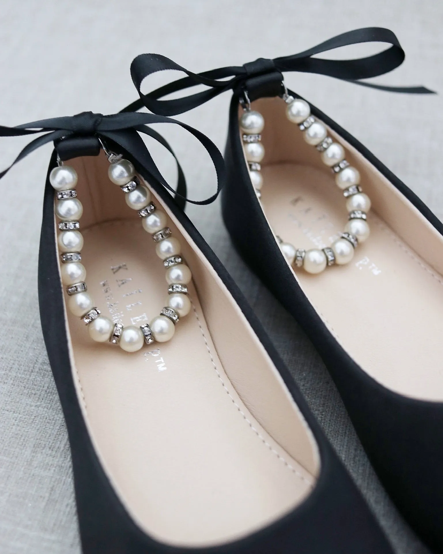 Satin Flats with Pearls Ankle Strap