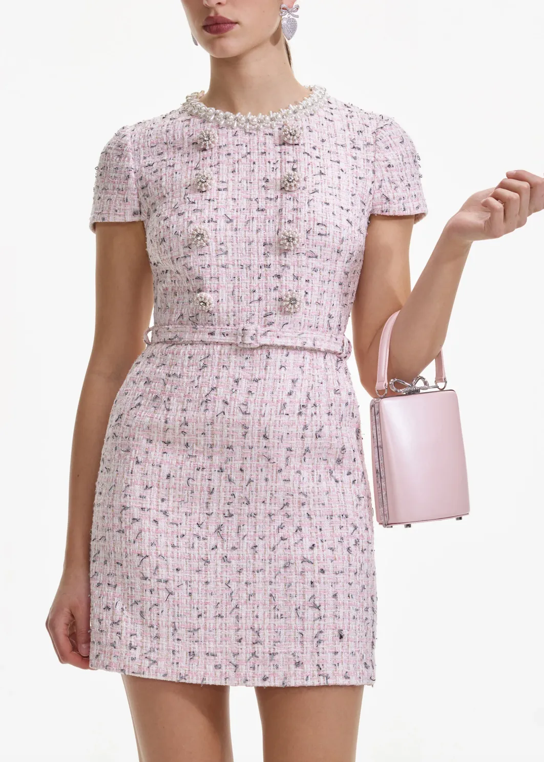 SELF-PORTRAIT BOUCLE DRESS PINK