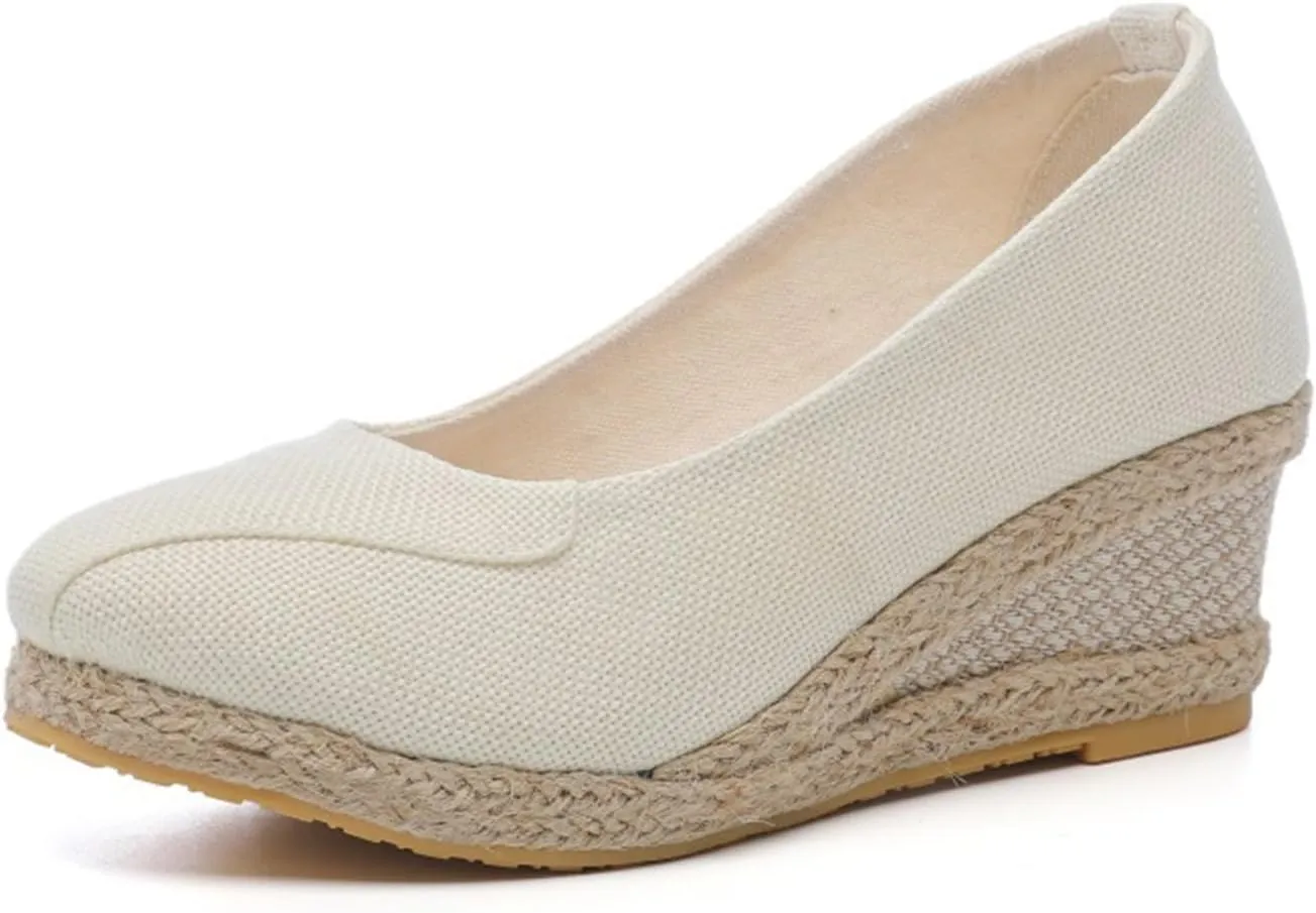 Womens Platform Espadrilles Wedge Sandals Summer Comfortable Slip On Closed Pointed Toe Sandals Dressy Lightweight Dress Pumps Fashion Champagne Wedges Walking Shoes Athletic Outdoor Shoes