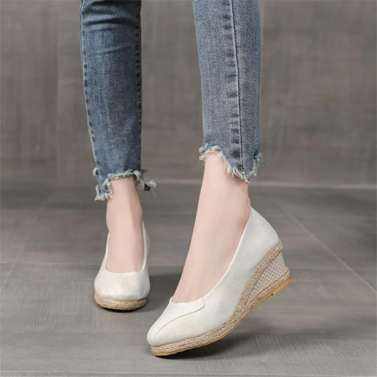 Womens Platform Espadrilles Wedge Sandals Summer Comfortable Slip On Closed Pointed Toe Sandals Dressy Lightweight Dress Pumps Fashion Champagne Wedges Walking Shoes Athletic Outdoor Shoes