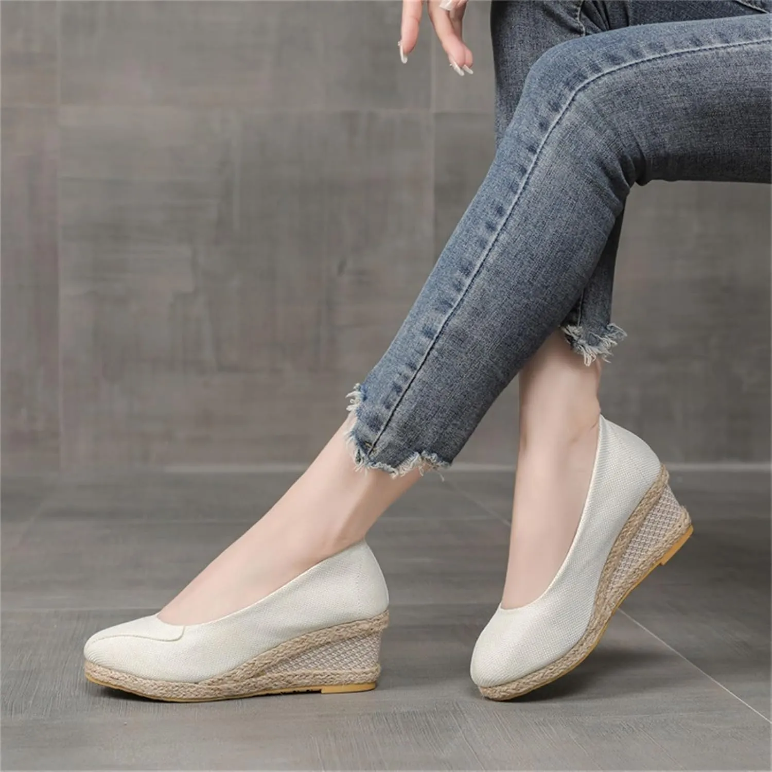 Womens Platform Espadrilles Wedge Sandals Summer Comfortable Slip On Closed Pointed Toe Sandals Dressy Lightweight Dress Pumps Fashion Champagne Wedges Walking Shoes Athletic Outdoor Shoes