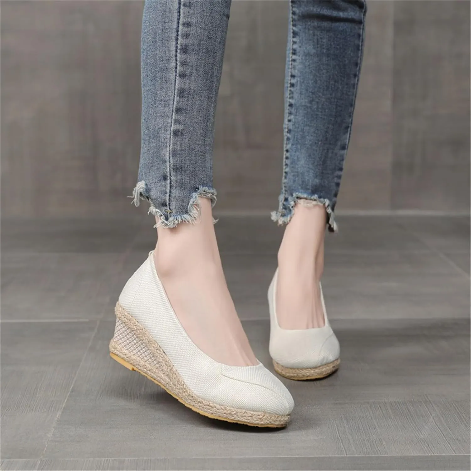 Womens Platform Espadrilles Wedge Sandals Summer Comfortable Slip On Closed Pointed Toe Sandals Dressy Lightweight Dress Pumps Fashion Champagne Wedges Walking Shoes Athletic Outdoor Shoes