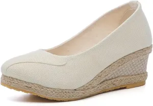 Womens Platform Espadrilles Wedge Sandals Summer Comfortable Slip On Closed Pointed Toe Sandals Dressy Lightweight Dress Pumps Fashion Champagne Wedges Walking Shoes Athletic Outdoor Shoes