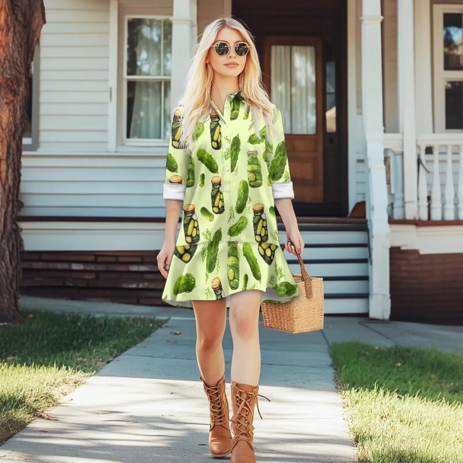 Youngerbaby Shirt Dresses for Women Long Sleeve Mini Dresses with Pockets Ruffee Hem Dresses S-2XL
