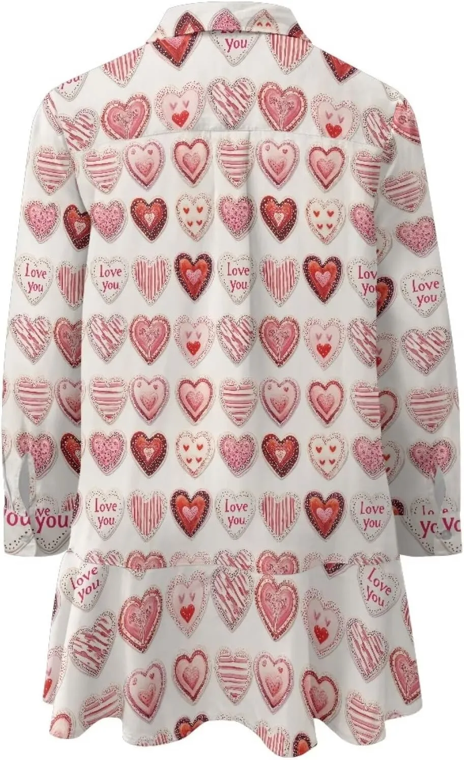 Youngerbaby Valentine's Day Shirt Dresses for Woman Ruffle Hem Dresses with Pockets Long Sleeve Mini Dress S-2XL