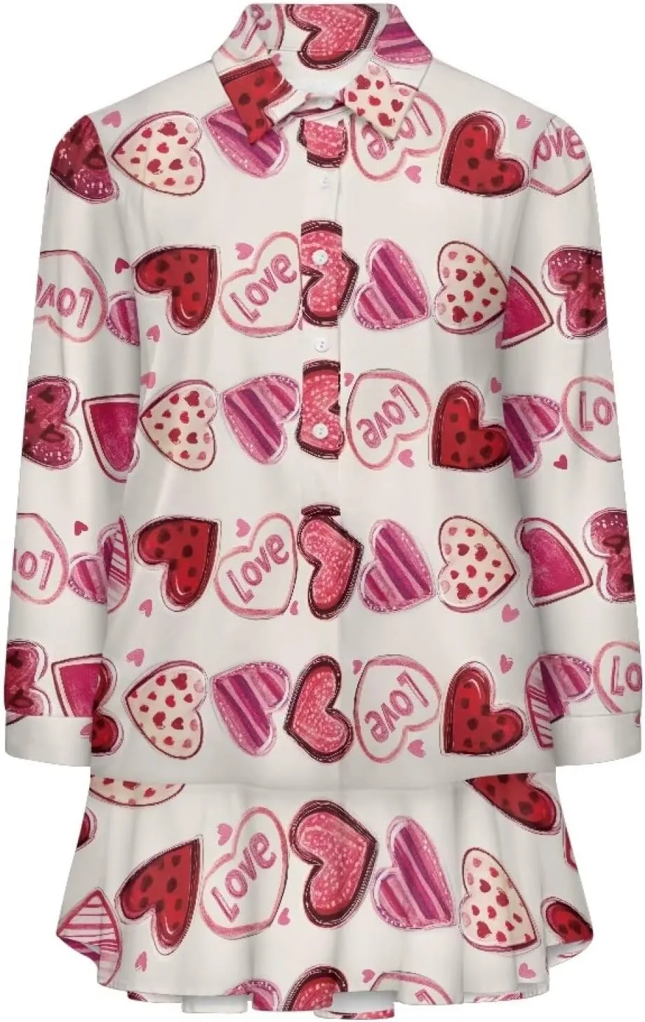 Youngerbaby Valentine's Day Shirt Dresses for Woman Ruffle Hem Dresses with Pockets Long Sleeve Mini Dress S-2XL