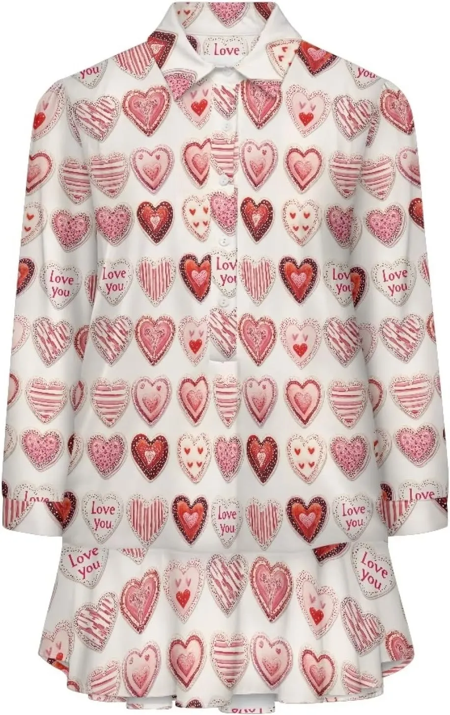 Youngerbaby Valentine's Day Shirt Dresses for Woman Ruffle Hem Dresses with Pockets Long Sleeve Mini Dress S-2XL