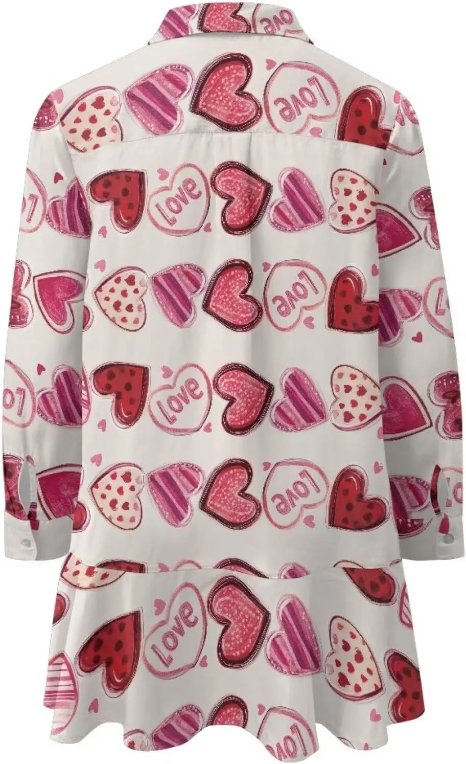 Youngerbaby Valentine's Day Shirt Dresses for Woman Ruffle Hem Dresses with Pockets Long Sleeve Mini Dress S-2XL