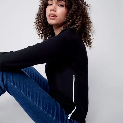 Zipper Detail Crew Neck Sweater